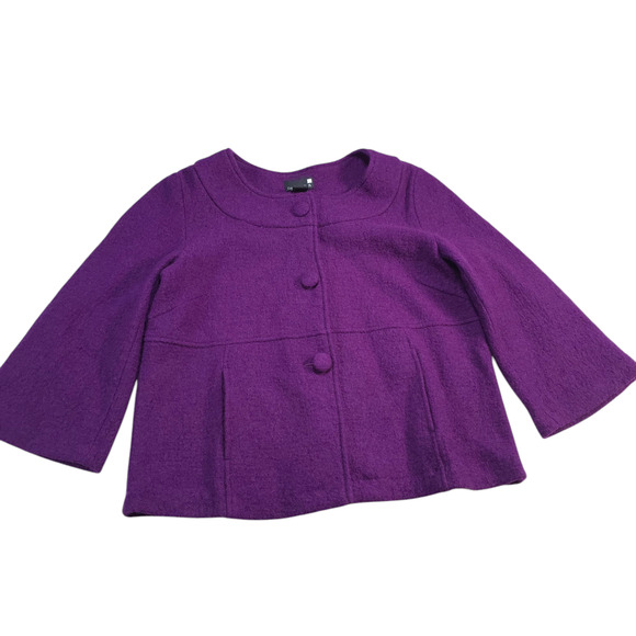 Danielle B. 100% Wool Purple Jacket Cardigan 3 Button Poackets Women Size LP - Picture 1 of 4